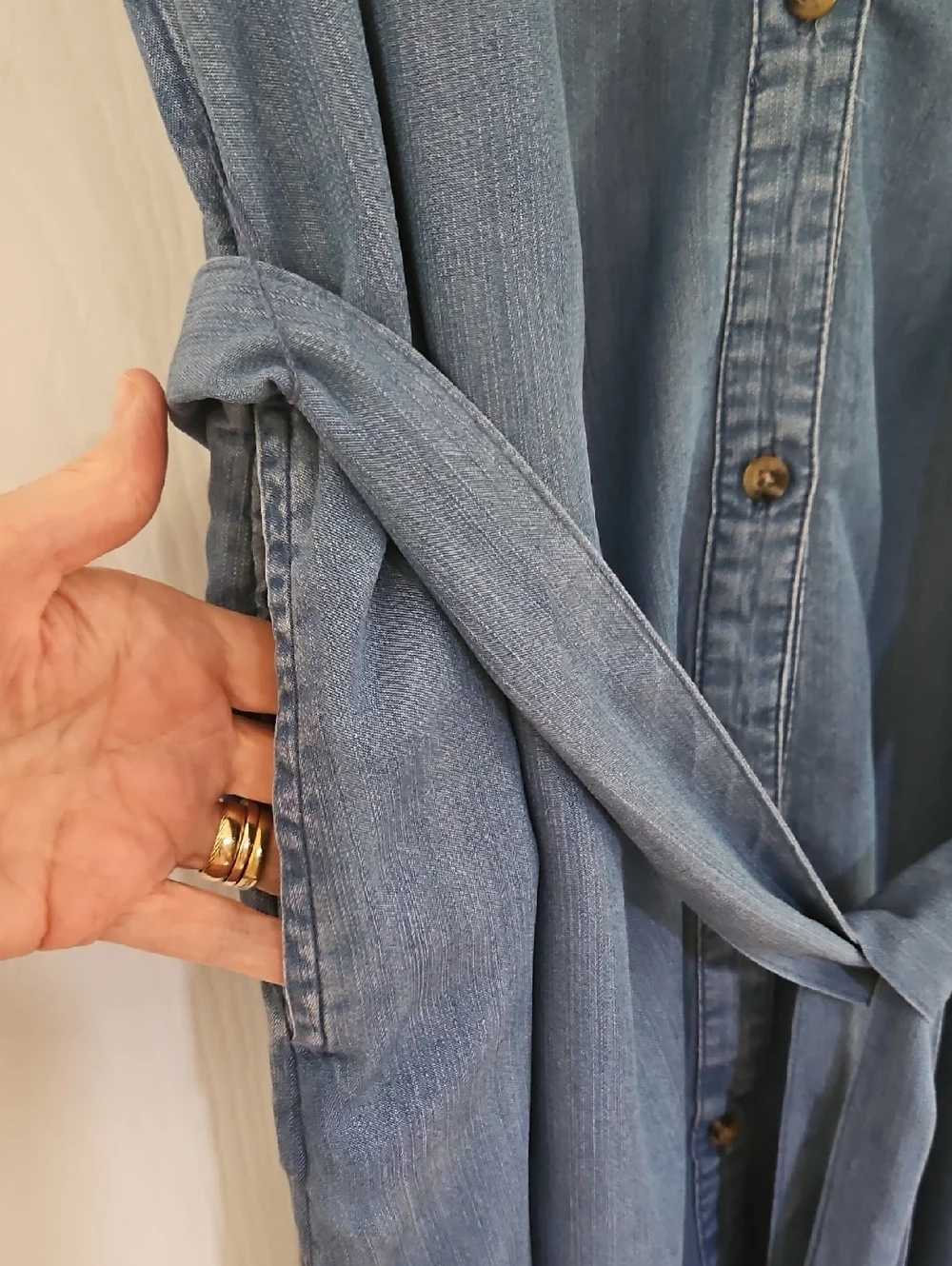 Lane Bryant Light Blue Denim Midi Dress with Front Buttons and Waist Tie 24 - Picture 4 of 5